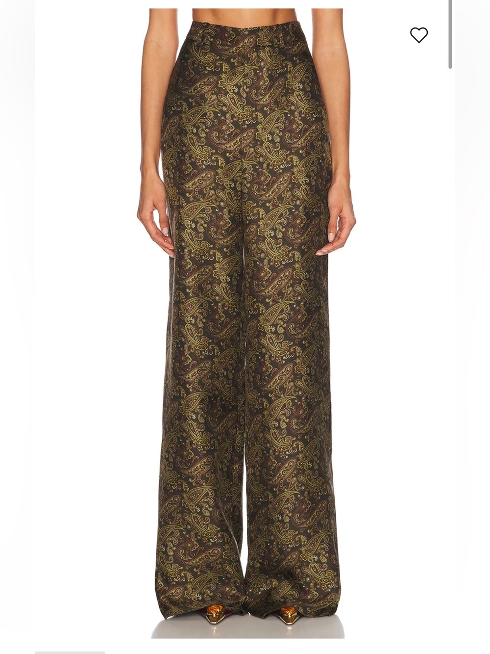 Saint Laurent Twill Silk Olive and Brown Paisley Wide-Leg Pants